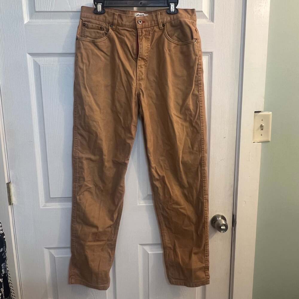 Eddie Bauer Workwear Brown Duck Canvas Work Pants Men's 34 X 32